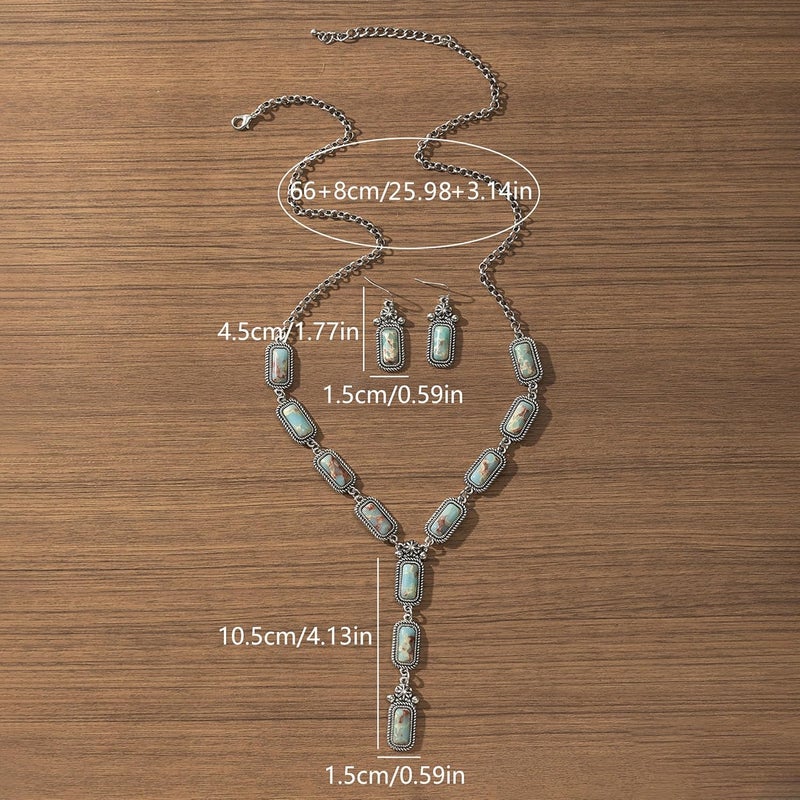 JMScape 4 PCS Western Turquoise Jewelry for Women Boho Vintage Navajo Pearl Necklace Earring Bracelet Ring Set Country Cowgirl Accessories for Gift - Image 4